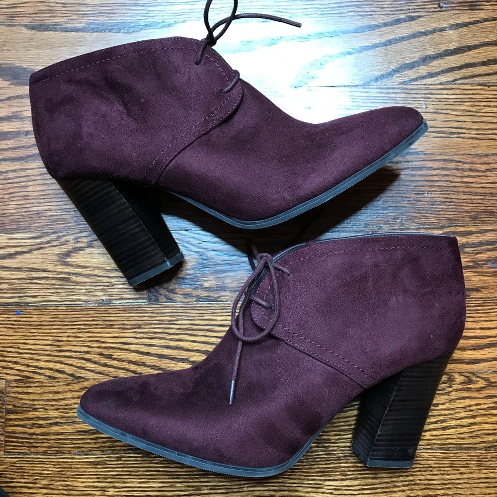 Franco Sarto plum heeled booties